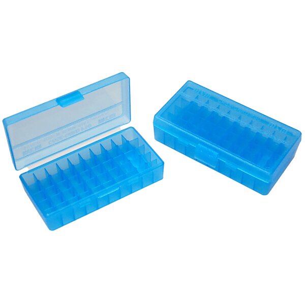 MTM Patronenbox mit Klappdeckel P50-9M-24 blau-transparent