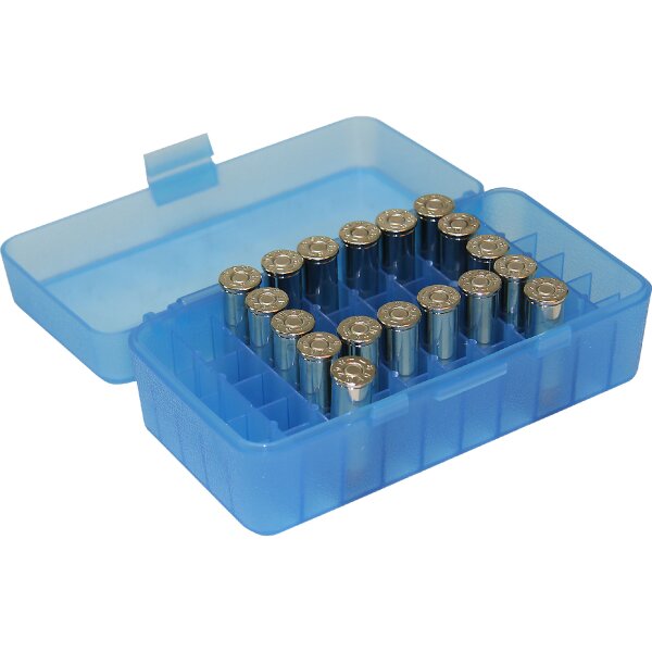 MTM Patronenbox mit Klappdeckel P50-44-24 blau-transparent