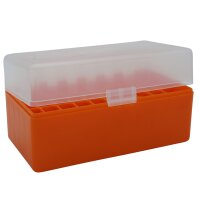 WPW Patronenbox Kaliber .243 bis .308 - 50 Stück orange-transparent mit Klappdeckel