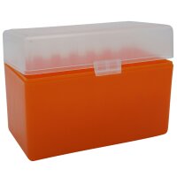 WPW Patronenbox Kaliber 338L / 300WM - 32 Stück orange-transparent mit Klappdeckel