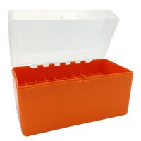 WPW Patronenbox Kaliber 338L / 300WM - 50 Stück orange-transparent mit Klappdeckel