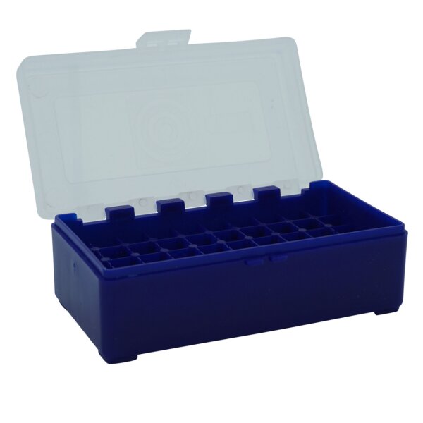 WPW Patronenbox Kaliber .357 - 50 Stück blau-transparent mit Klappdeckel